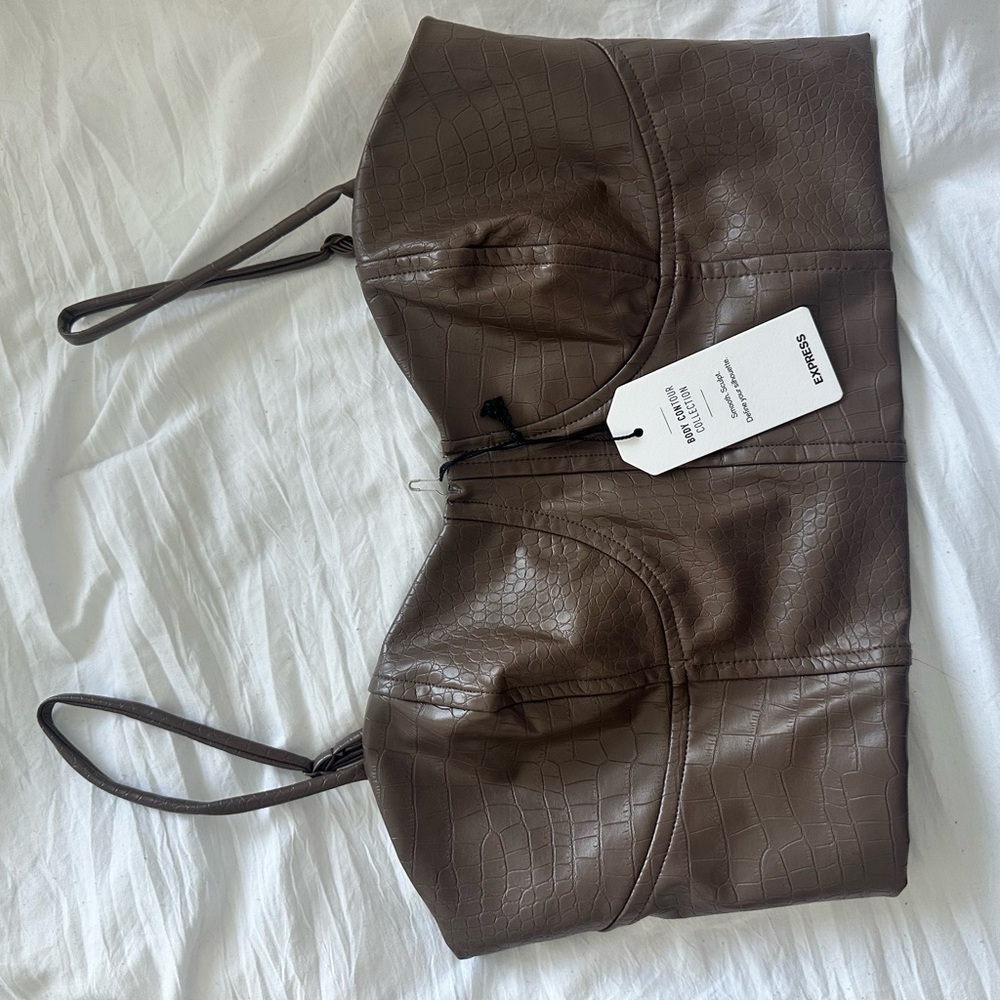 Express Brown Croc-Embossed Crop Top